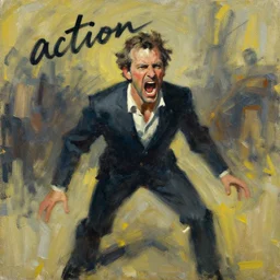 tim allen screaming, painting by phil hale, fransico goya,'action lines '!!!, graphic style, visible brushstrokes, motion blur, blurry