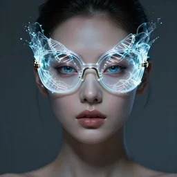 a detailed portrait of cyberpunk female model glasses ( dna ) fractal ( glass ) ( glow ) beautiful! ( ( glowing mask ) ) by ( ( ( tomasz alen kopera ) ) ) and peter mohrbacher! and johanna martine!! and margaret keane!! elegant alluring seductive luminescent