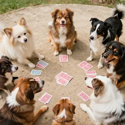 a group of civilised dogs playing cards
