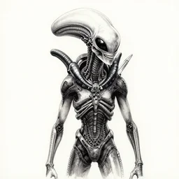 a black ink drawing of an alien from the movie aliens