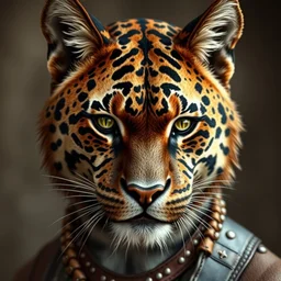 d & d style portrait, tabaxi male in studded leather.
