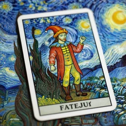 The Fool tarot card in the style of Van Gogh, hyperrealistic, detailed, depth of field, High definition, 8k,  octane render, artstation