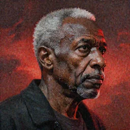 a painting of a elder man by Lynette Yiadom-Boakye . dramatic angle, details, smooth, sharp focus, illustration, realistic, cinematic, artstation, award winning, rgb , unreal engine, octane render, cinematic light, macro, depth of field, blur, red light and clouds from the back, highly detailed epic cinematic concept art CG render made in Maya, Blender and Photoshop, octane render, excellent composition, dynamic dramatic cinematic lighting, aesthetic, very inspirational, arthouse.