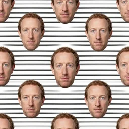 seamless looping design of disembodied mark zuckerberg's head on striped white and black background