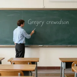Teacher near the blackboard in an classroom ,inspired to gregory crewdson , render in vray, artstation,octane render, photorealistic , detail , LUTS