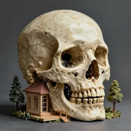 A beautiful mixed media art of a skull that is part organic, part mechanic. It is an accurate representation of how the artist sees the world. dolls house by Alfred Kubin balmy