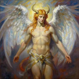 painting of a beautiful rendition of the mythical lucifer, illustration, artistic, colorful, hyper detailed, in the style of greg rutkowski,