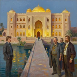 bridge bayou, palace light technology, morrocan and thai architecture, tim hildebrandt, bruce pennington, wayne barlowe, donato giancola, trending on artstation, cinematic composition, beautiful lighting, hyper detailed, 8 k, oil on canvas