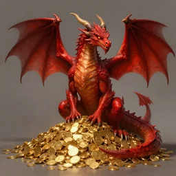 red dragon sitting on a hoard of gold, fantasy, dnd, art by greg rutkowski