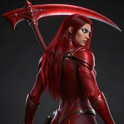 hyper - realistic + photorealistic render with very extreme intricate details, of ajak from eternals in the style of marvel comics, large red scythe on back, silver eyes!!, digital game - art by league of legends, movie composition by marea, dramatic cinematic lighting by greg rutkowski