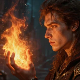dungeons and dragons fire mage casting spell character closeup side profile portrait, dramatic light, epic background, 2 0 0 mm focal length, painted by stanley lau, painted by greg rutkowski, painted by stanley artgerm, high detail, real life skin, freckles, 8 k, stunning detail, works by artgerm, greg rutkowski and alphonse mucha, unreal engine 5, 4 k uhd, digital art, trending on artstation
