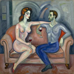 woman, man, intimate, sofa, wine, by robert delaunay endless rhythm