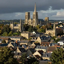 realistic photo of a town, settlement, buildings, detailed scenery, gothic time period