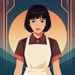 sherilyn fenn 2 6 years old, waitress, twin peaks, bob haircut, portrait by stanley artgerm, dramatic lighting, ilya kuvshinov, trending on artstation, flat colour, geometric curves, gradient filter, pleasing tone colours, art deco patterns
