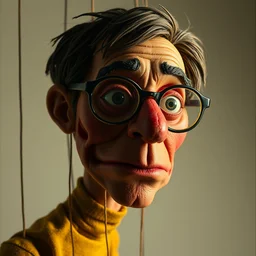 colored puppet head character study of todd solondz, clear todd solondz face, glasses, fabric and clay, vivid colors, storyboard, dramatic and emotional, concept design, realistic. by neil hughes, sarah webb, katie boyce, francis bacon. cinematic atmosphere, detailed and intricate, perfect anatomy