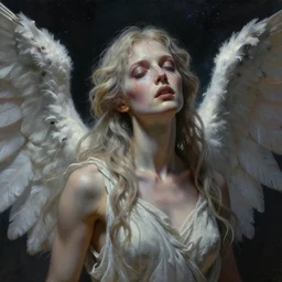 ultra realistic medium shot head and shoulders masterpiece portrait painting of the a fallen angel, cosmic horror, artstation, art by frank frazetta, 4 k, ultra realistic, highly detailed, epic lighting