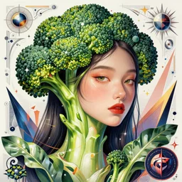 the portrait of an unbelievably beautiful, elegant, and sophicated young korean instagram model partially made of broccoli, an ultrafine detailed illustration by james jean, intricate linework, bright colors, final fantasy, behance contest winner, vanitas, angular, altermodern, unreal engine 5 highly rendered, global illumination, radiant light, detailed and intricate environment
