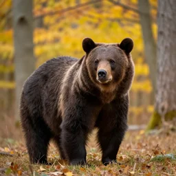 a bear standing in a beautiful autumn forest, very high detail ultra quality photo, sigma 2 0 0 2. 8