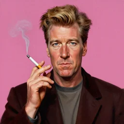 portrait of David Lynch smoking a cigarette in Twin Peaks (1990), highly detailed, centered, solid color background, digital painting, artstation, concept art, smooth, sharp focus, vintage grainy 1970s illustration, Basil Gogos, donato giancola, Joseph Christian Leyendecker, Les Edwards, Ed Repka, Wayne Barlowe,