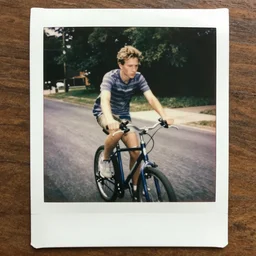 young morgan freeman learning to ride a bike, polaroid photo