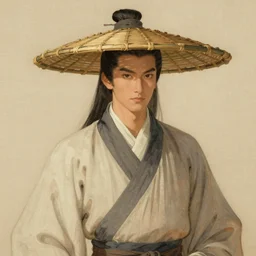 full character of a handsome ancient chinese traveller with a bamboo hat, character design, painting by gaston bussiere, katsuya terada, nc wyeth, greg rutkowski, craig mullins, vermeer, frank frazetta, mucha, tom of finland, trending on artstation, jeffery catherine jones