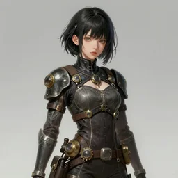 portrait of a girl by ayami kojima, mixture between japanese and russian, she is about 2 0 years old, messy black bob hair, very tall and slender, she is wearing a steampunk tactical gear, highly detailed portrait, digital painting, artstation, concept art, smooth, sharp foccus ilustration, artstation hq