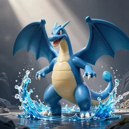 a blue charizard ~ water powers ~ digital art ~ amazing ~ trending ~
