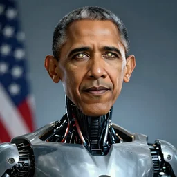 Cyborg Obama with glowing eyes