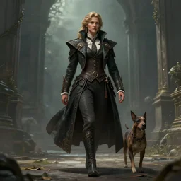 epic professional digital art of a stately ghjrrjjr dressed in fhfjfk walking her pet itikd, detailed, stunning, wow, epic, detailed, mysterious, sombre, gorgeous, epic, artstation, cgsociety, cinematic, much wow, much detail