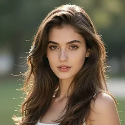 professional outdoor portrait of a very beautiful young woman with gorgeous eyes, high cheek bones, flowing hair, medium format, 8 5 mm f 0. 9, fuji 4 0 0 h