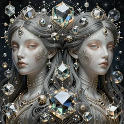beautiful gemini twins portrait, ultra realistic, wide angle, intricate details, tesseract artifacts, highly detailed by peter mohrbacher, hajime sorayama, wayne barlowe, boris vallejo, aaron horkey, gaston bussiere, craig mullins