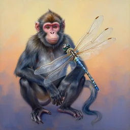 painting of hybrid between monkey & dragonfly, intercrossed animal, by zdzislaw beksinski, by lewis jones, by mattias adolfsson, cold hue's, warm tone gradient background, concept art, beautiful composition, digital painting