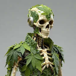 skeleton made of weed leaves, scifi character portrait by greg rutkowski esuthio craig mullins