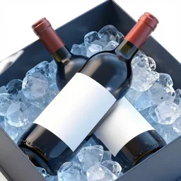 wine bottle in ice gift box, highly detailed, concept art, realistic, octane render, unreal engine, up close shot
