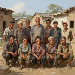 an portrait of happy citizens living in an poor village, highly detailed, centered, digital painting, artstation, concept art, donato giancola, Joseph Christian Leyendecker, WLOP, Boris Vallejo, Breathtaking