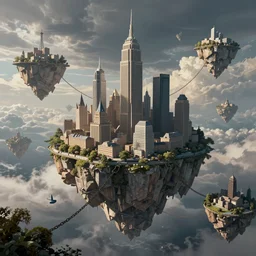 cities on floating islands in the sky, islands connected by chains, breathtaking concept art, digital art, detailed, by andreas rocha