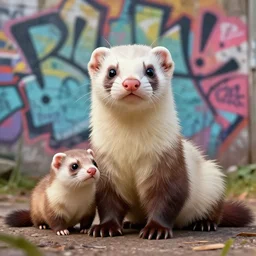 ( ( graffiti tag ) * ( furry fandom ) * ( ( friendshaped ) * ( ( ferret * weasel * stoat ) + ( red and black ) ) ) + ( ( smoke cloud ) + ( ( backing ) * brick wall ) )