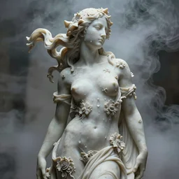 a sculpture of a beautiful woman with flowing tears, fractal flowers on the skin, intricate, a marble sculpture by nicola samori, behance, neo - expressionism, marble sculpture, apocalypse art, made of mist, still frame from the prometheus movie by ridley scott with cinematogrophy of christopher doyle, arri alexa, anamorphic bokeh, 8 k