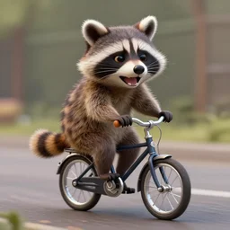 highly detailed matte painting of a happy raccoon riding a bicycle by mark ryden, lowbrow, 8 k resolution.