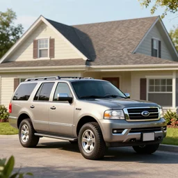 an suv inspired by a 2 0 0 7 ford expedition and 2 0 0 7 lincoln navigator parked in front of a house, a digital rendering by the family circus, trending on cg society, regionalism, ue 5, rendered in unreal engine, ultrafine detail