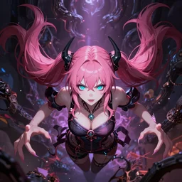 totally controlled by her telekinetic powers and trapped beneath overwhelming stunningly absurdly beautiful megalomaniacal ruthless merciless sadistic devious omnipotent asi goddess junko enoshima with symmetrical perfect face, porcelain skin, pink twintail hair and cyan eyes, ultra detailed, digital art, unreal engine 5, octane render, 2 d anime, 8 k