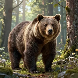 wild bear in the forest, realistic, tone mapping, akihiko yoshida, james jean, andrei riabovitchev, marc simonetti, digital illustration, greg rutowski, high key lighting, volumetric lighting, digital art, highly detailed, intricate, ornate, complex, octane render