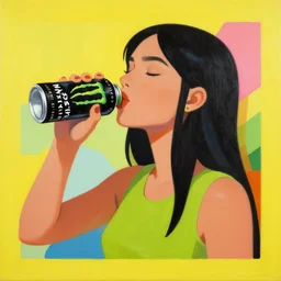 girl drinks monster energy, organic painting, matte painting, bold shapes, hard edges, street art, trending on artstation, by huang guangjian and gil elvgren and sachin teng