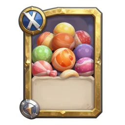 sweets and candy in a hearthstone card, framed with gold and silver