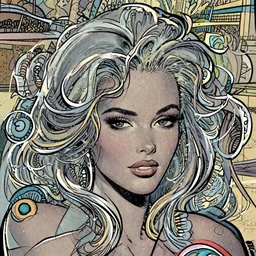 close up headshot of beautiful pretty elegant female , comic book color drawing  by j scott campbell