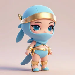 cute little ninja wearing makeup and high heels, blue, light pink, gold color scheme. highly detailed, artgerm, cushart krenz, artstation, soft light, sharp focus, illustration, character design, concept art