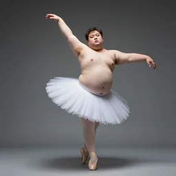 portrait of a morbidly obese man in a ballerina tutu dancing in a ballet