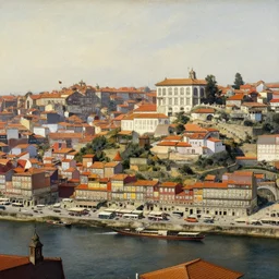 Porto skyline, painting by Rembrandt, high detail, high resolution