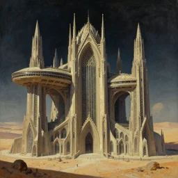 giant immense crematorium advanced technology sci - fi architectural structure on desert planet, gothic architecture fantasy, d & d, intricate, painting by lucian freud and mark brooks, bruce pennington