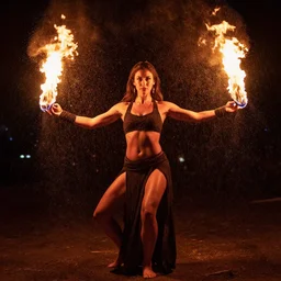 epic masterpiece full body portrait a beautiful fire dancer with a beautiful face and flawless skin,  raining ashes, by Edgar Maxence and Ross Tran and Michael Whelan